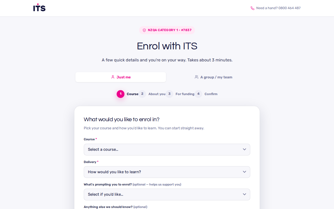 Enrolment form, live