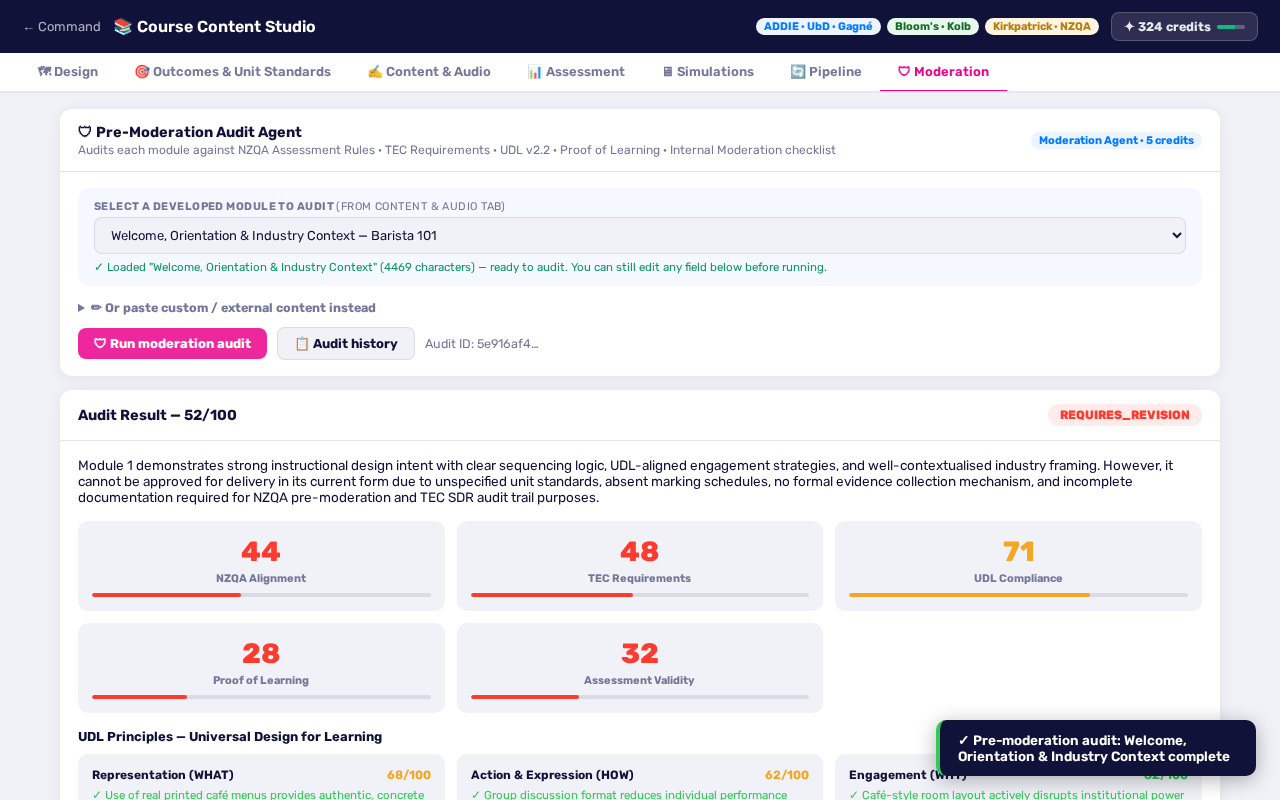 Pre-moderation audit result, live